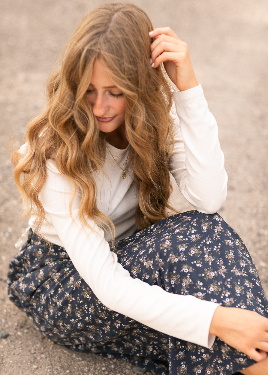 Braylyn Navy Floral Midi Skirt