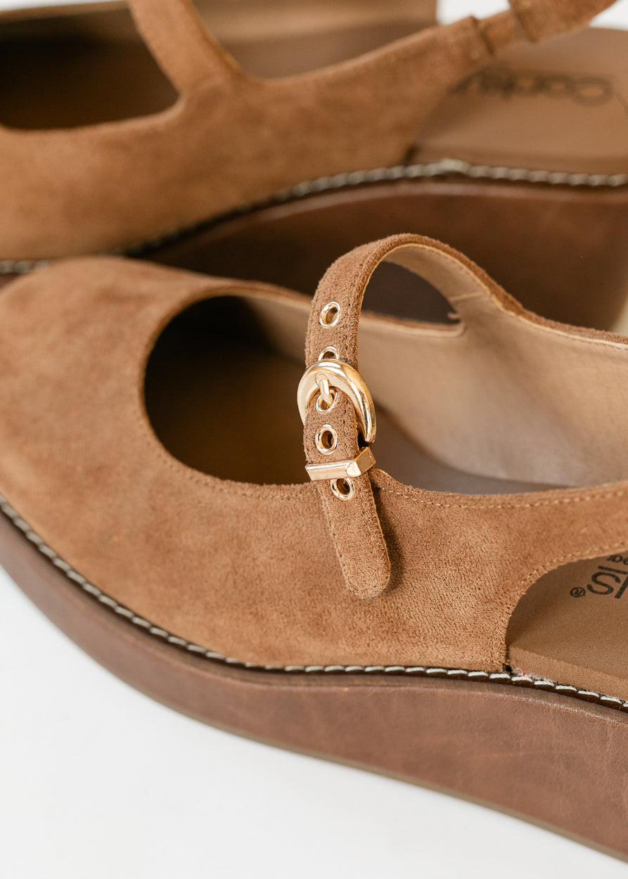Chestnut Faux Suede Slingback Wedge