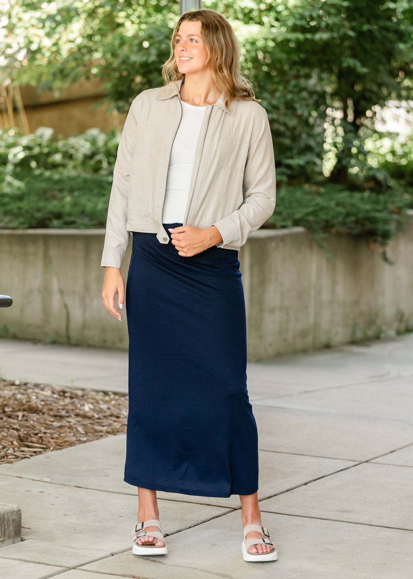 Clarise Navy Premium Knit Maxi Skirt
