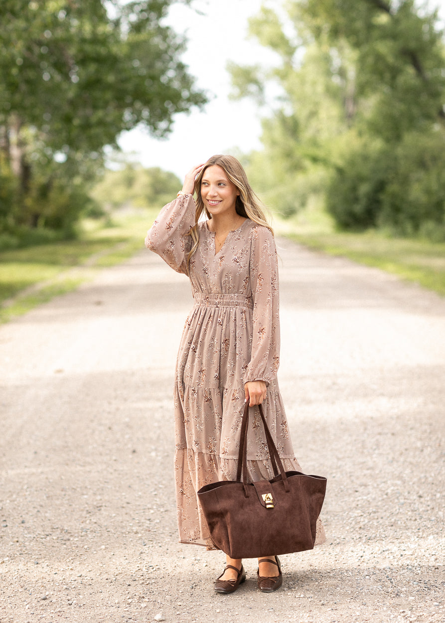 Harper Lock Detail Suede Tote Bag