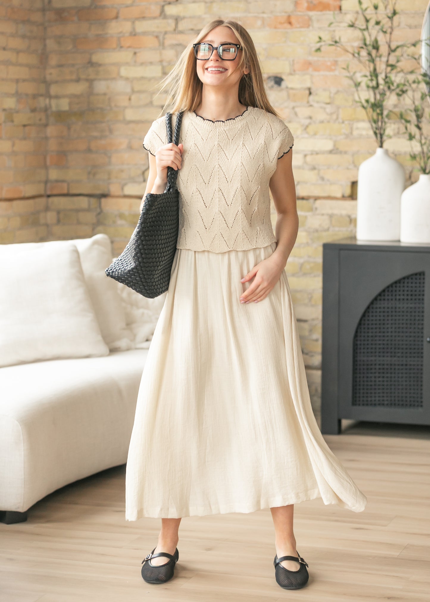 Mixed Media Knit Sweater Maxi Dress FF Dresses