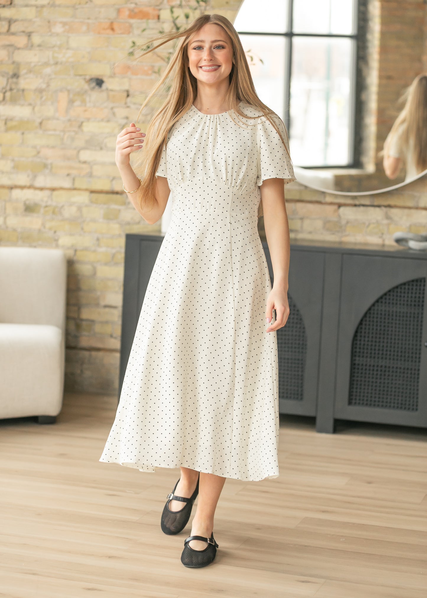 Polka Dot Flutter Sleeve Midi Dress