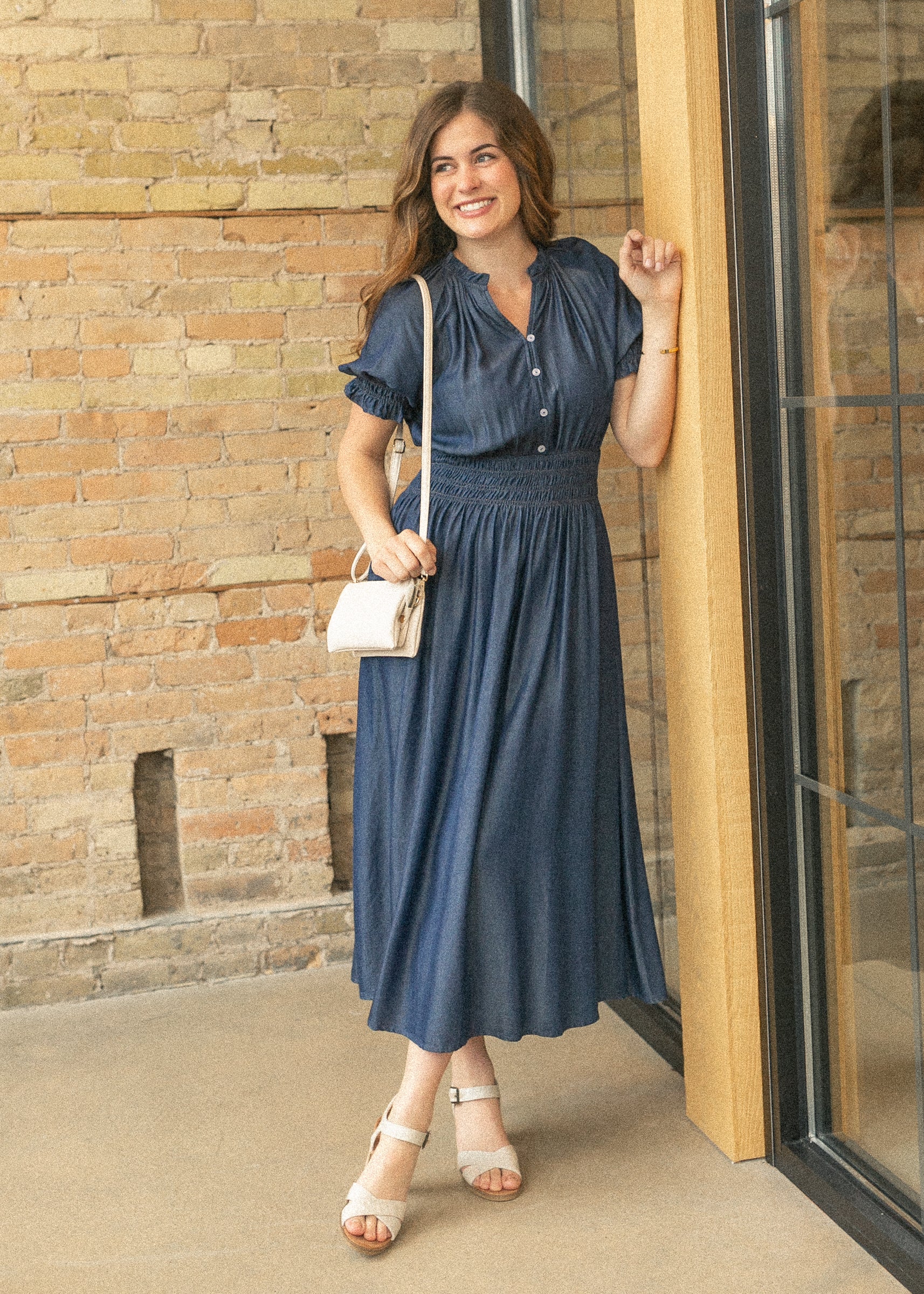 midi chambray dress Rena Dark Chambray Midi Dress, Small