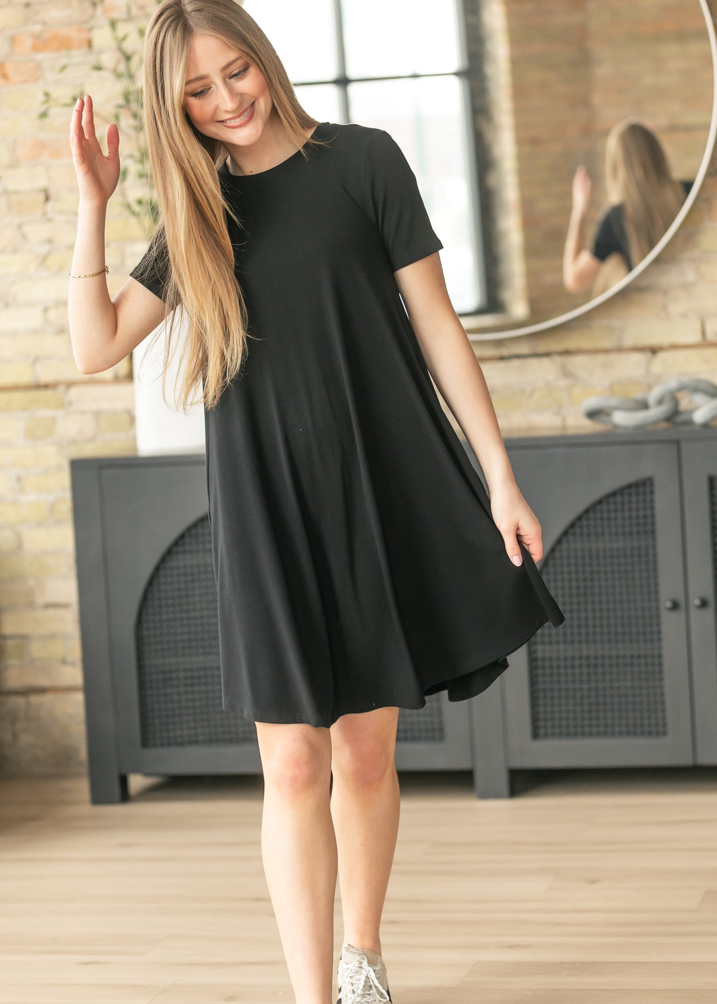 Short Sleeve A-Line Midi Dress FF Dresses