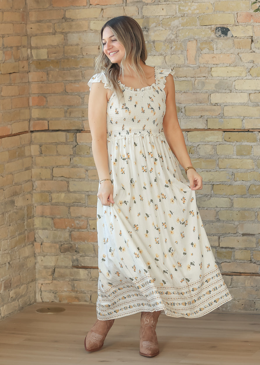 Sleeveless Floral Ruffle Strap Midi Dress FF Dresses