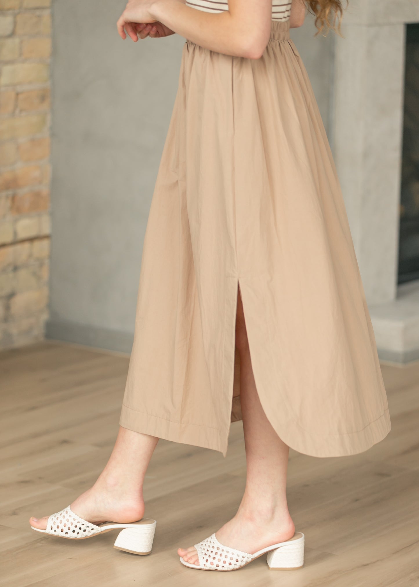 Sleeveless Striped Woven Midi Dress fF Tops