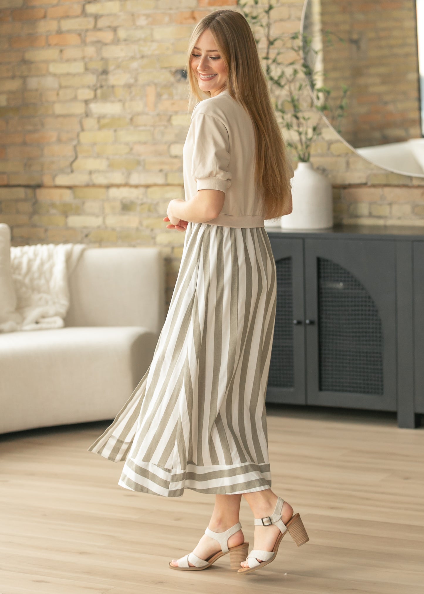 Stripe Short Sleeve Sweater Maxi Dress FF Dresses
