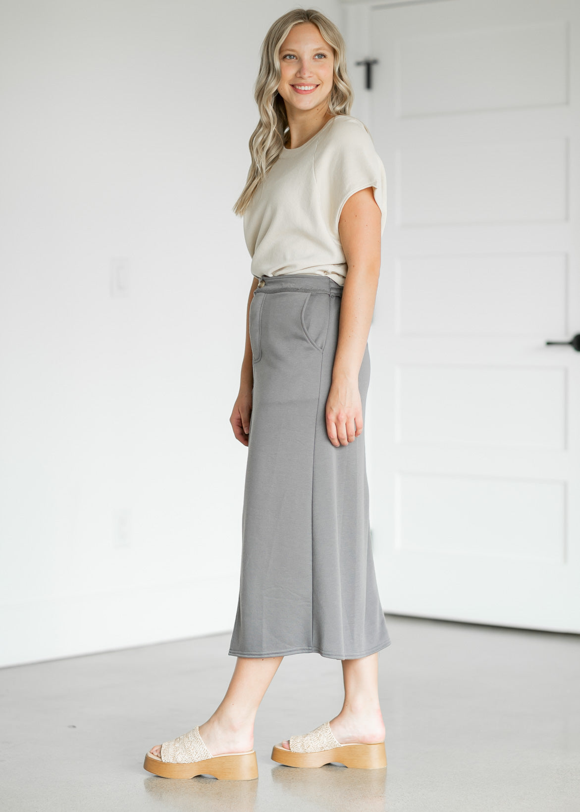 A-line Knit Midi Skirt Skirts