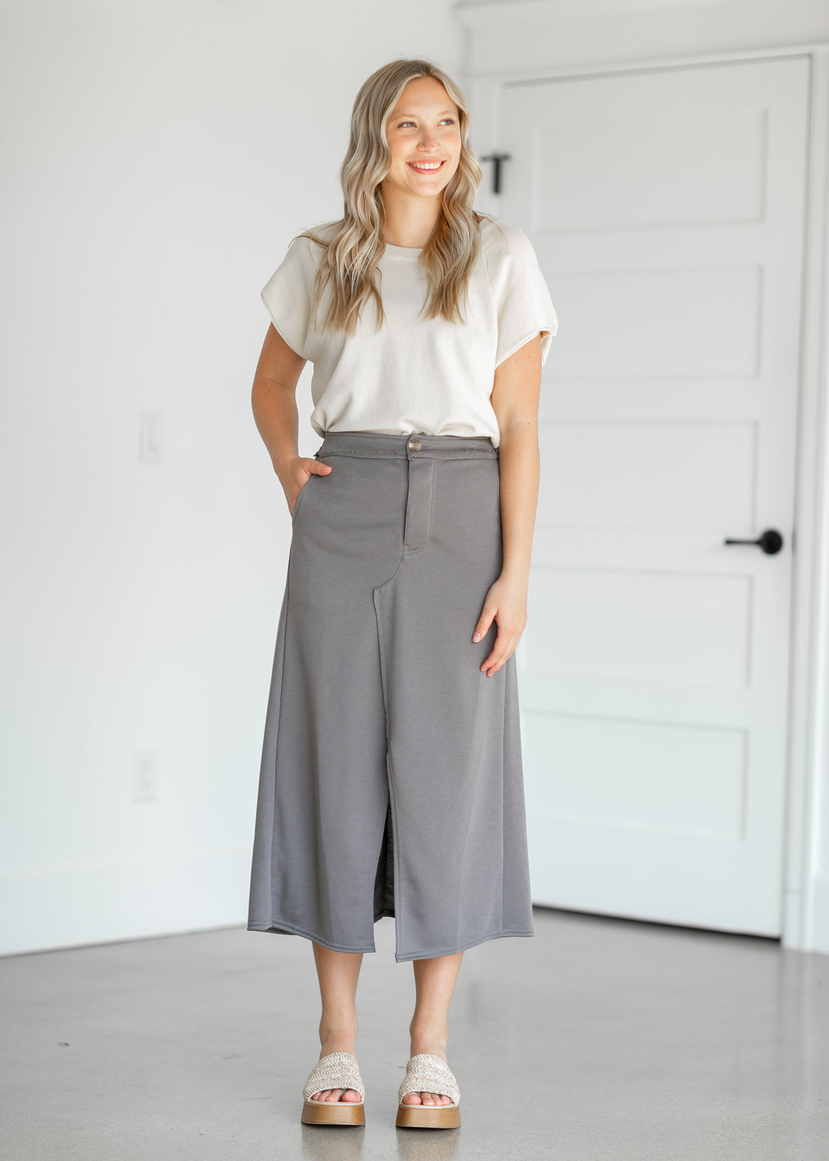 A-line Knit Midi Skirt Skirts