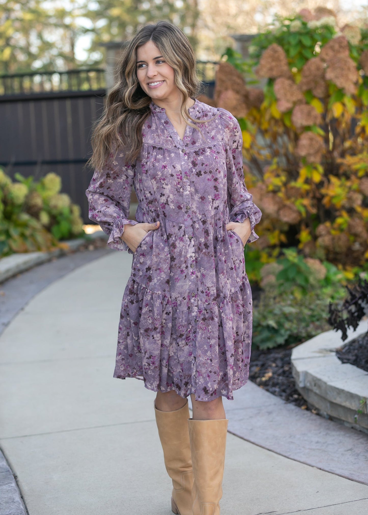 Abstract Floral Button Down Midi Dress FF Dresses