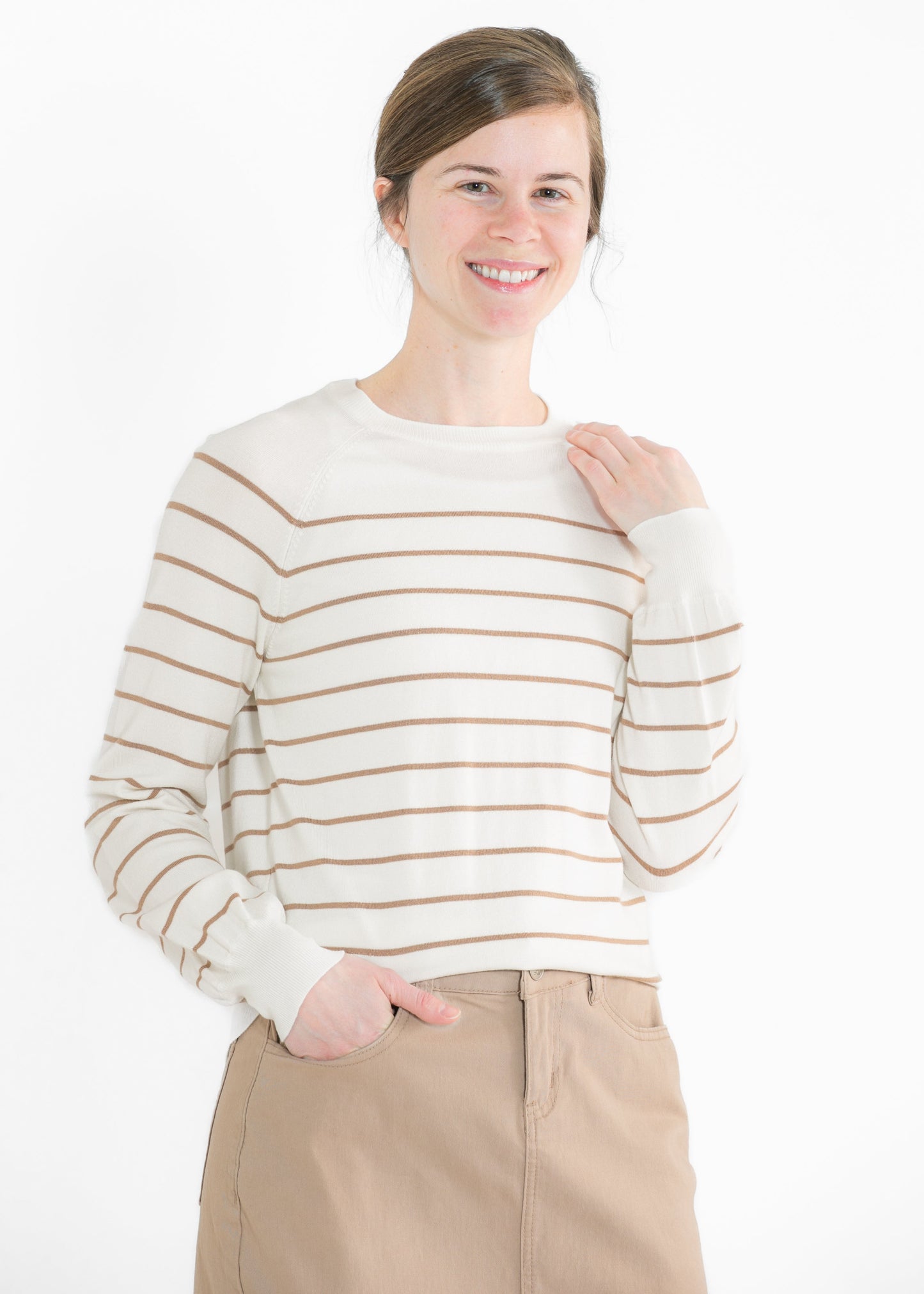Alice Lightweight Striped Long Sleeve Sweater FF Tops
