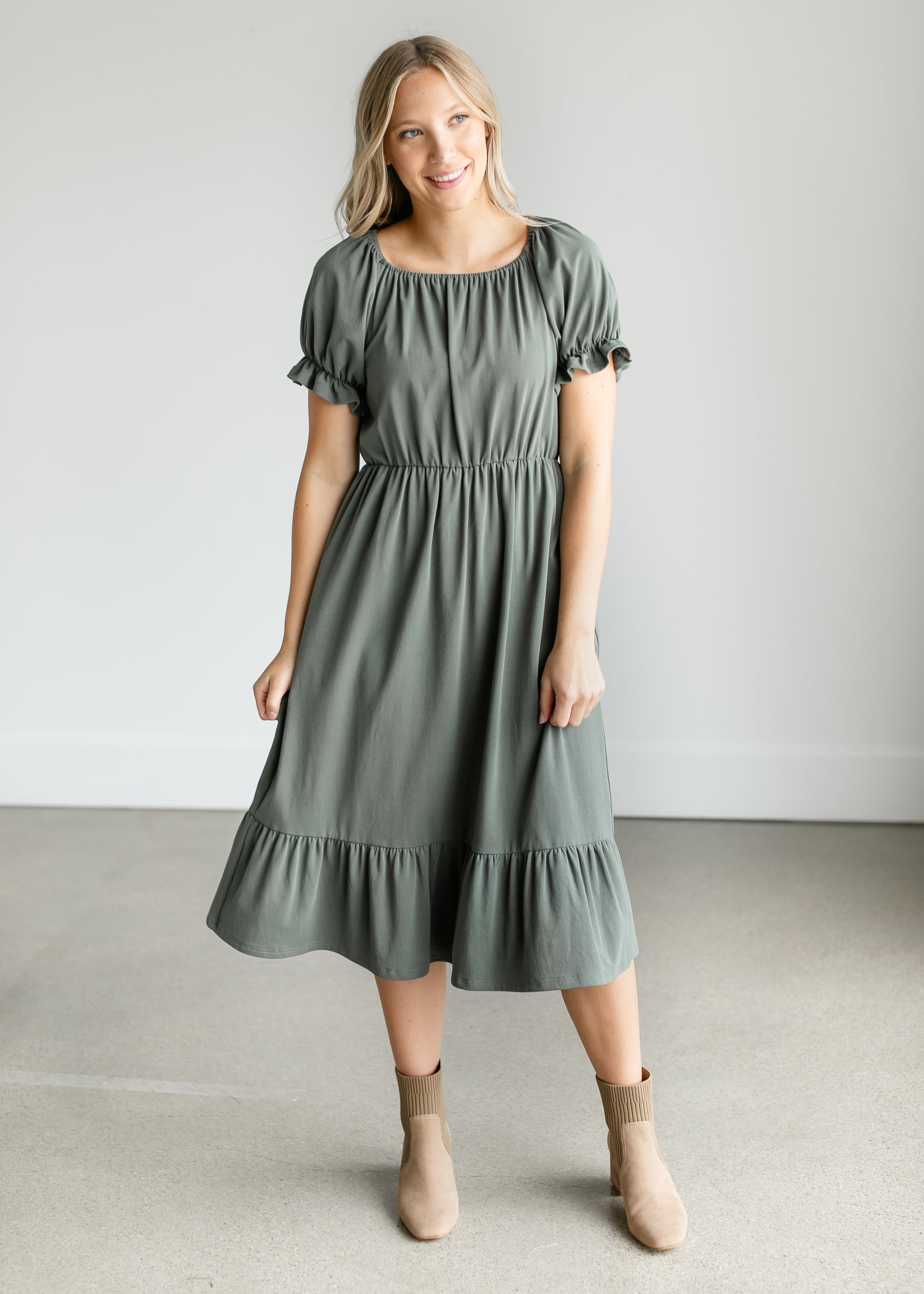 Amy Puff Sleeve Midi Dress – Inherit Co