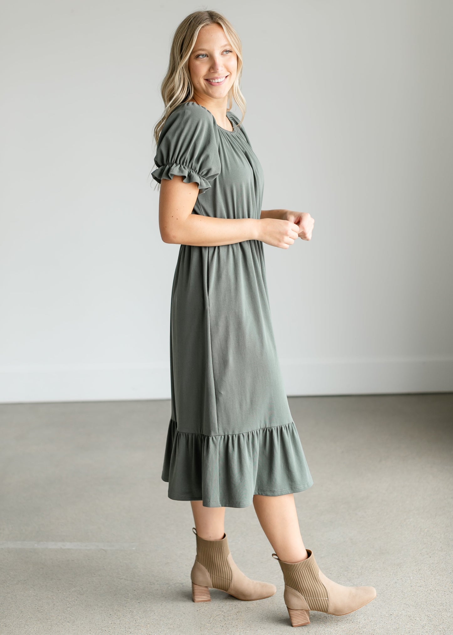 Amy Puff Sleeve Midi Dress IC Dresses