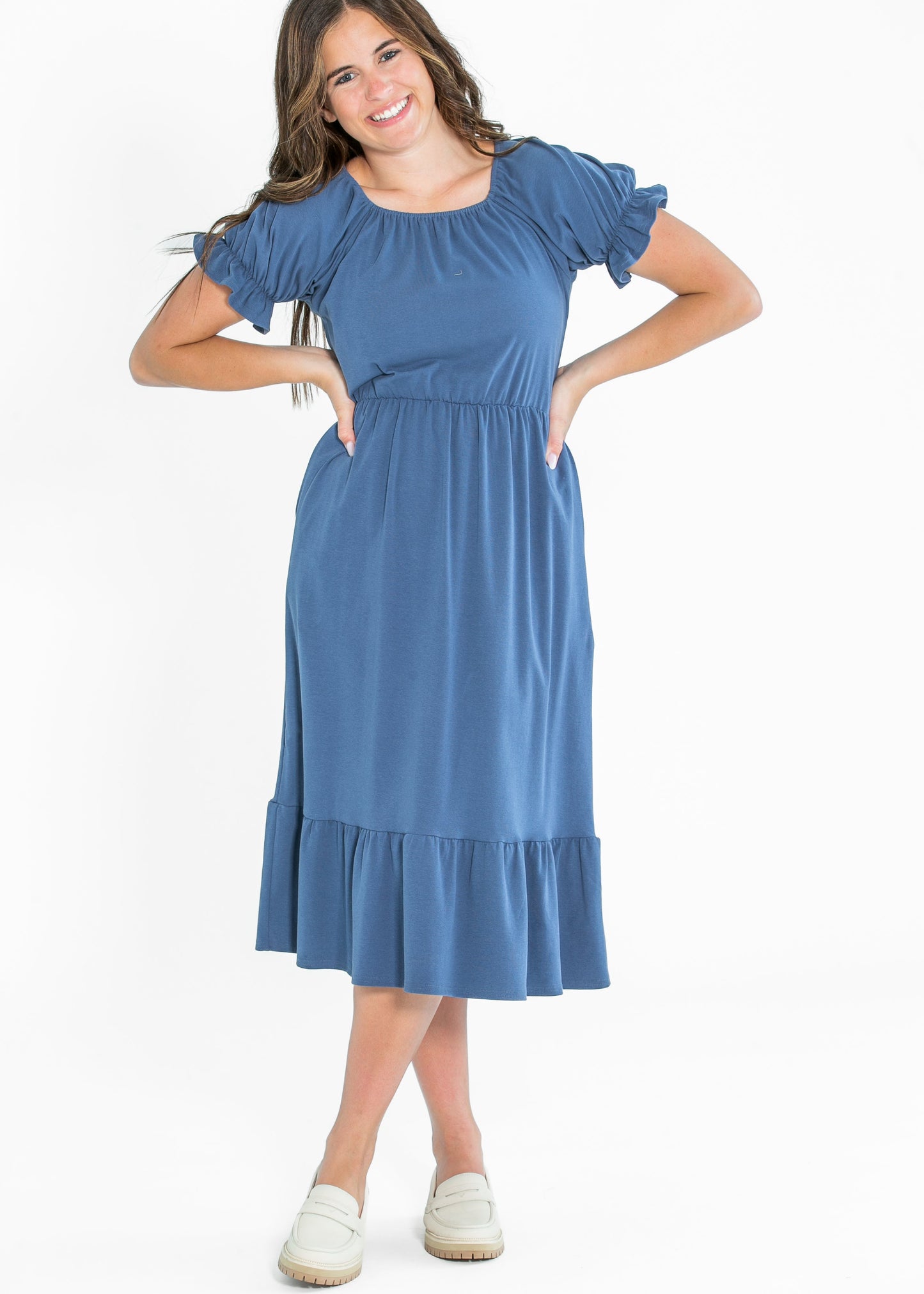 Amy Puff Sleeve Midi Dress IC Dresses Dusty Blue / XS
