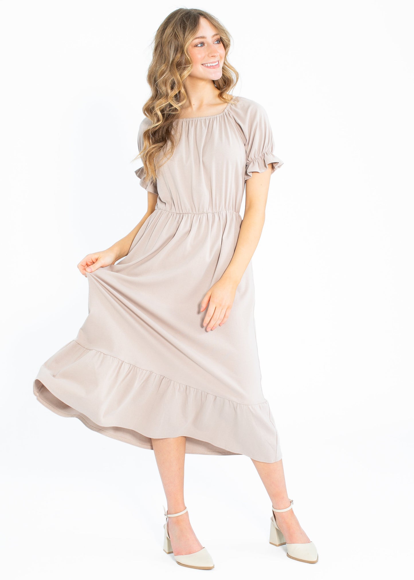 Amy Puff Sleeve Midi Dress IC Dresses Taupe / XS