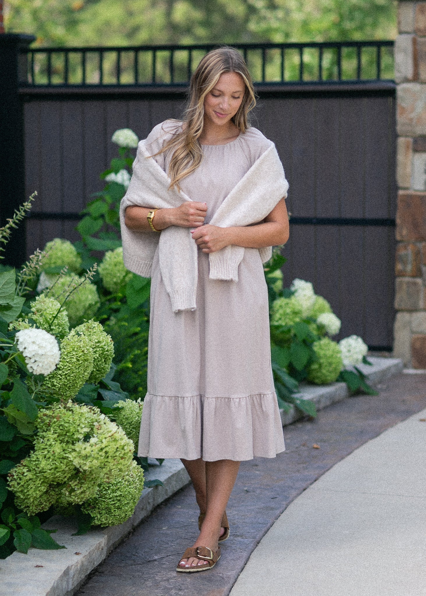 Amy Puff Sleeve Midi Dress, Taupe / Small Amy Puff Sleeve Midi Dress, Taupe / Small