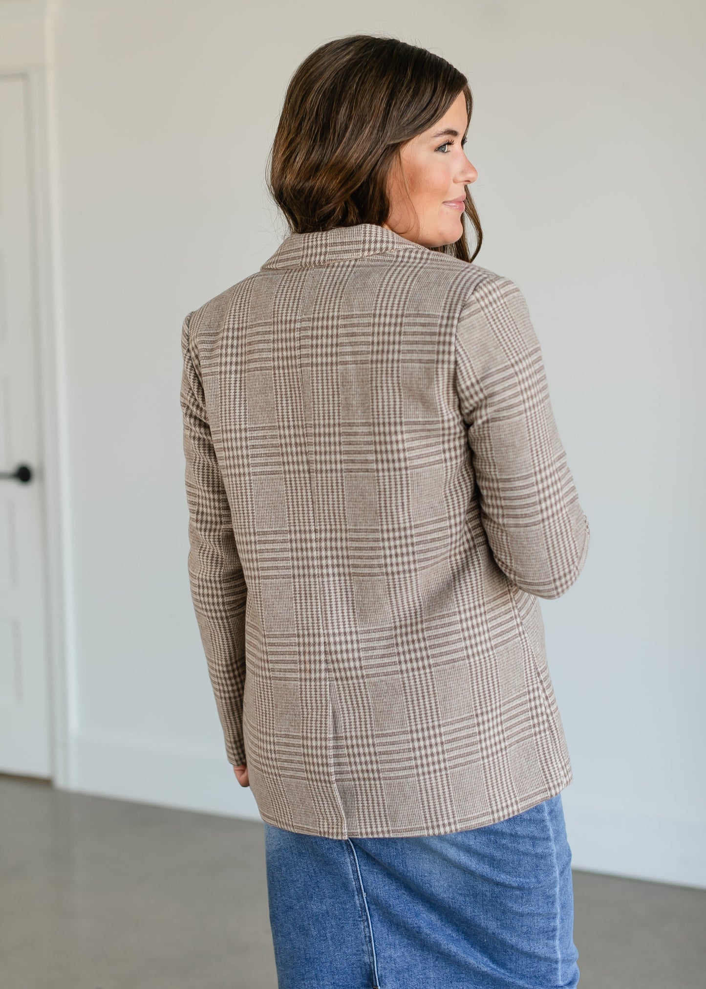 Anna Plaid Blazer FF Tops