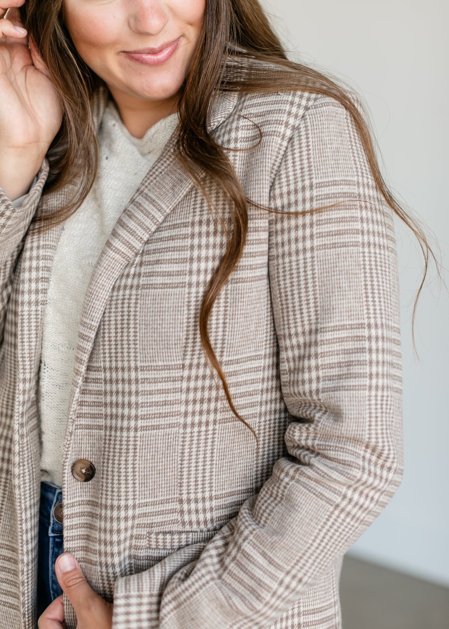 Anna Plaid Blazer FF Tops