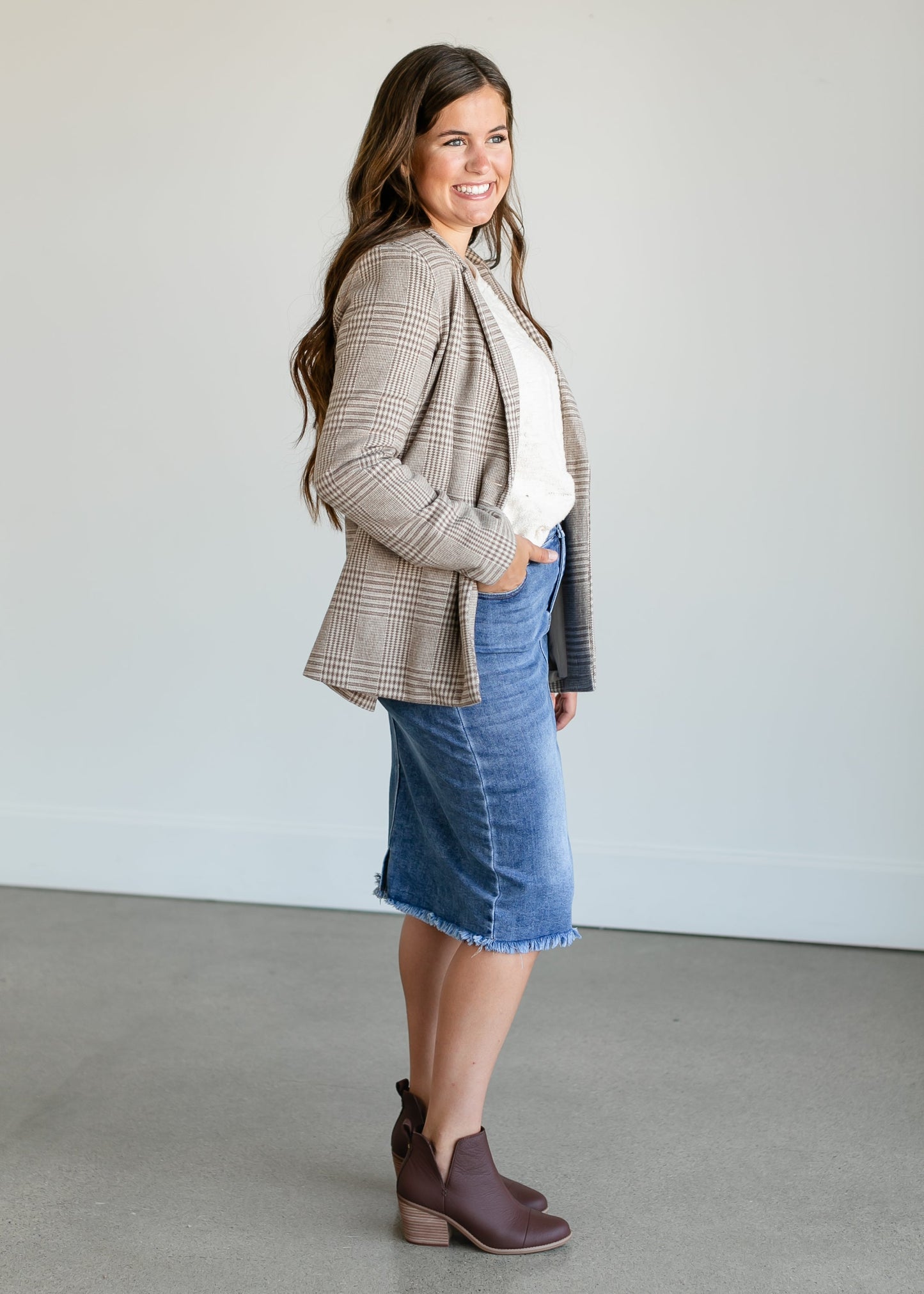 Anna Plaid Blazer FF Tops