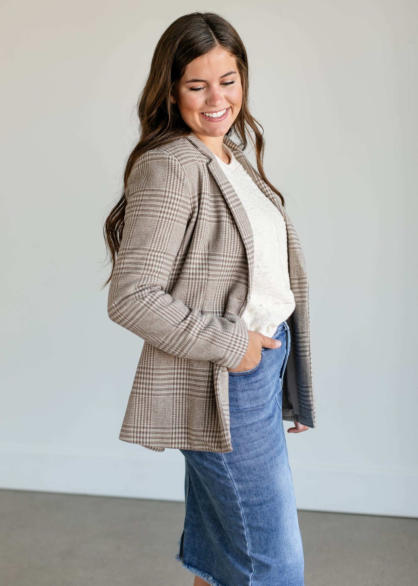 Anna Plaid Blazer FF Tops
