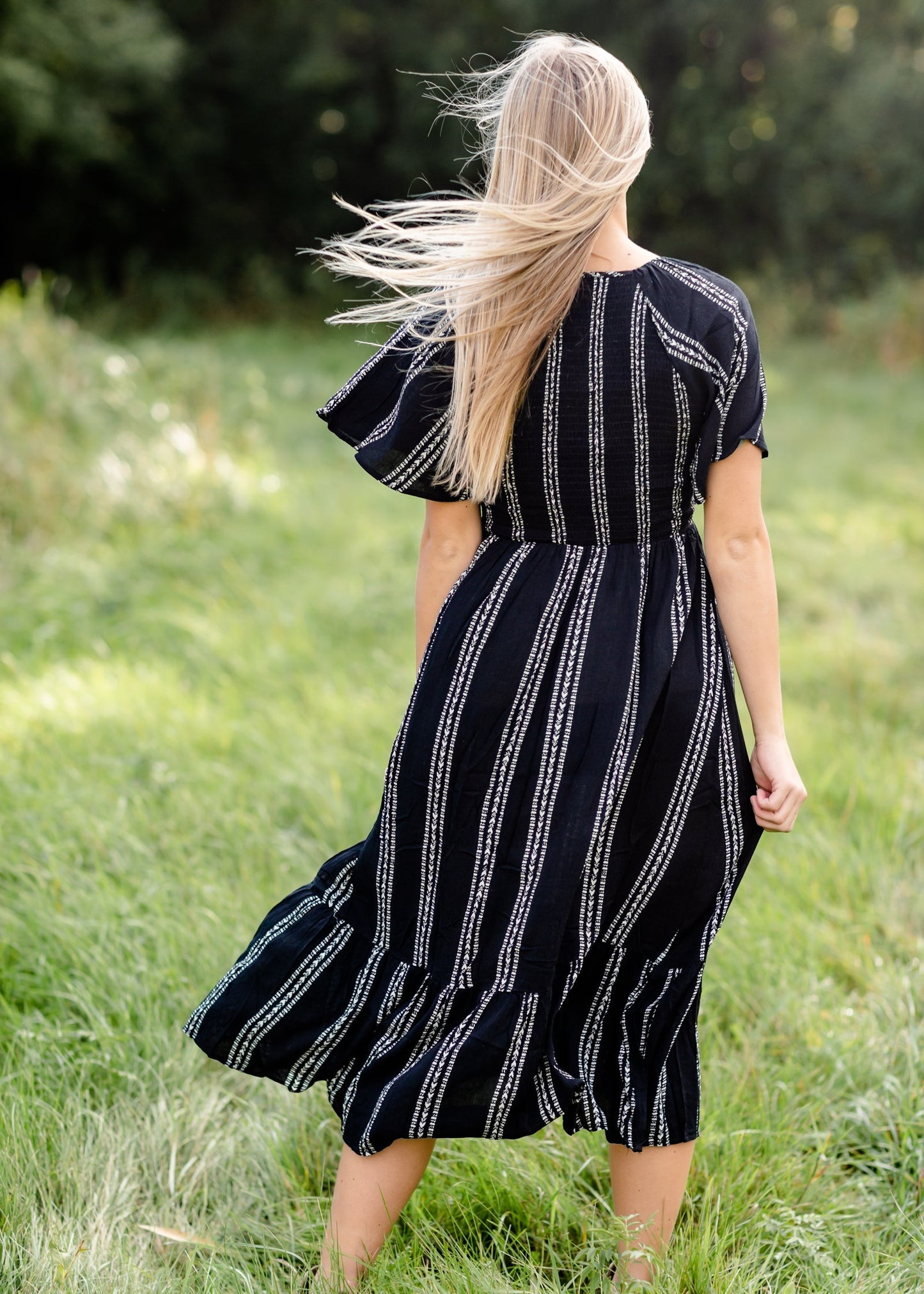 Aztec Print Smocking Midi Dress-FINAL SALE FF Dresses