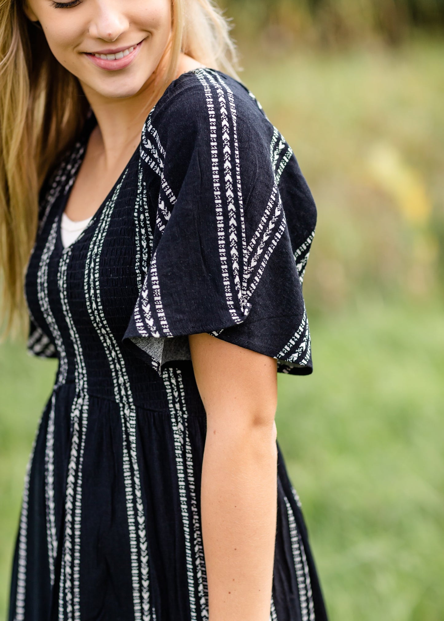 Aztec Print Smocking Midi Dress-FINAL SALE FF Dresses