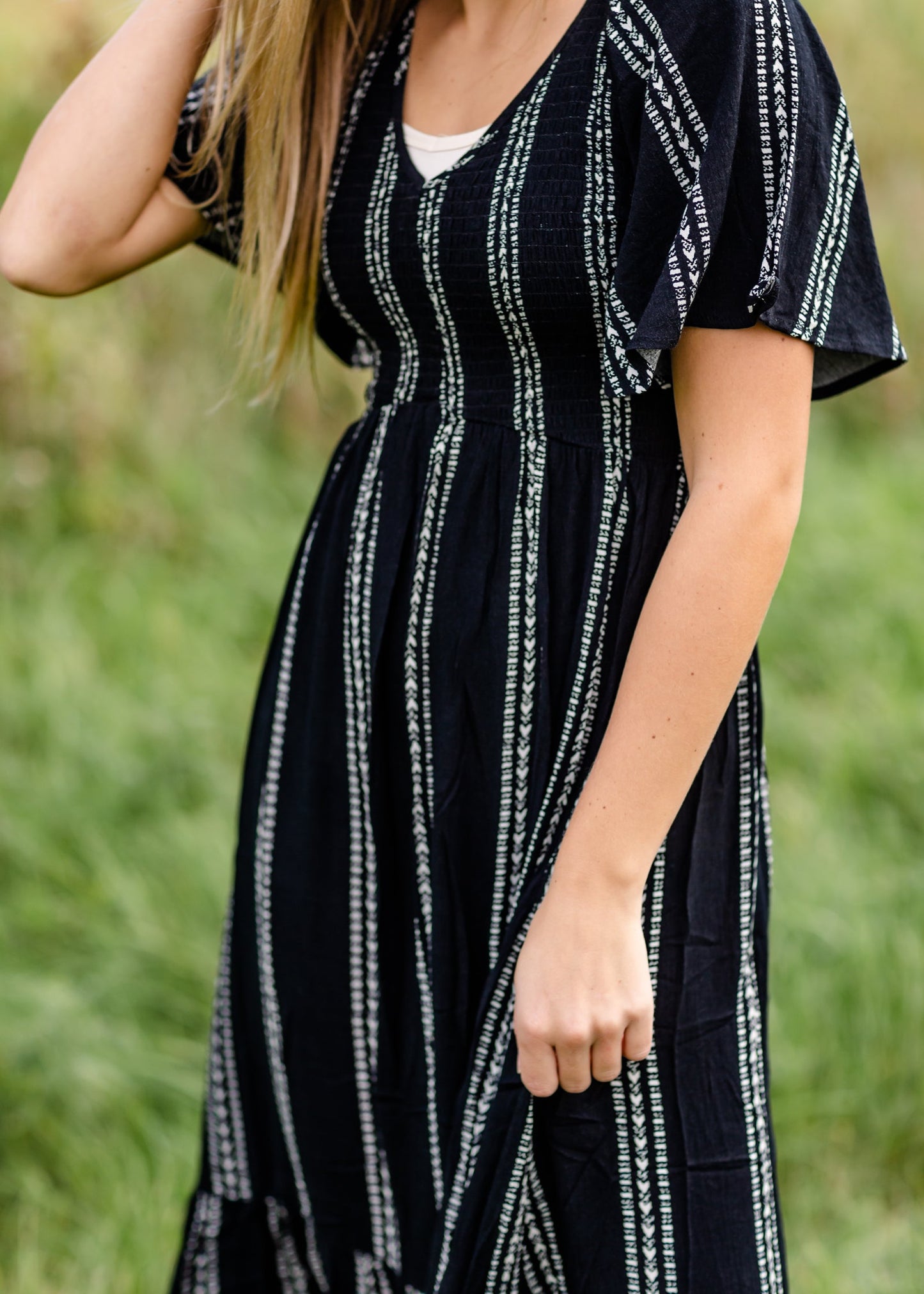 Aztec Print Smocking Midi Dress-FINAL SALE FF Dresses