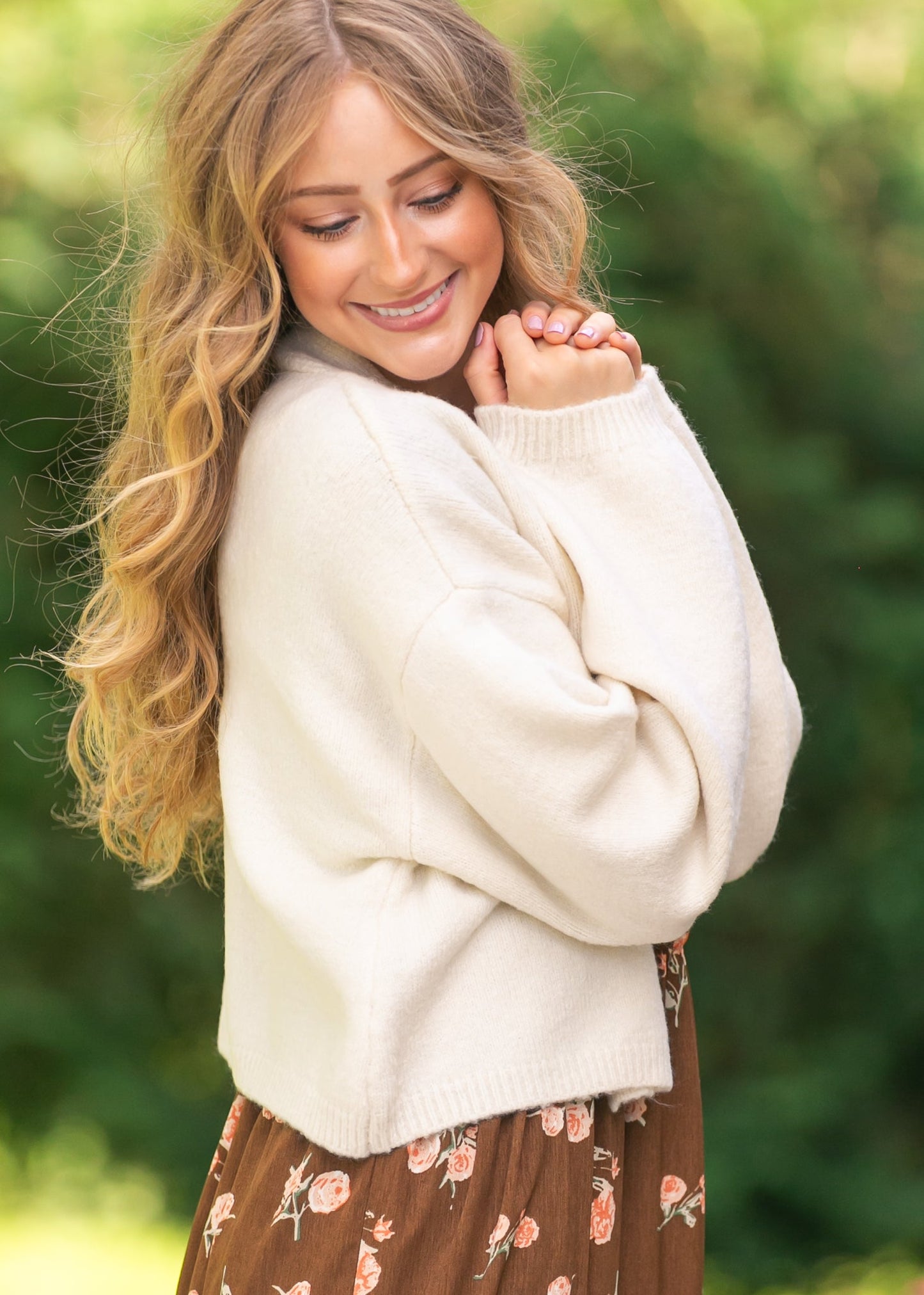 Balloon Sleeve Open Front Knit Cardigan FF Layering Essentials
