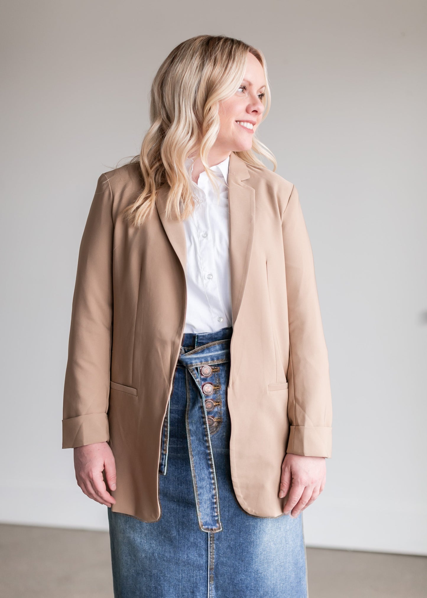 Basic Open Front Blazer - FINAL SALE FF Tops Taupe / S