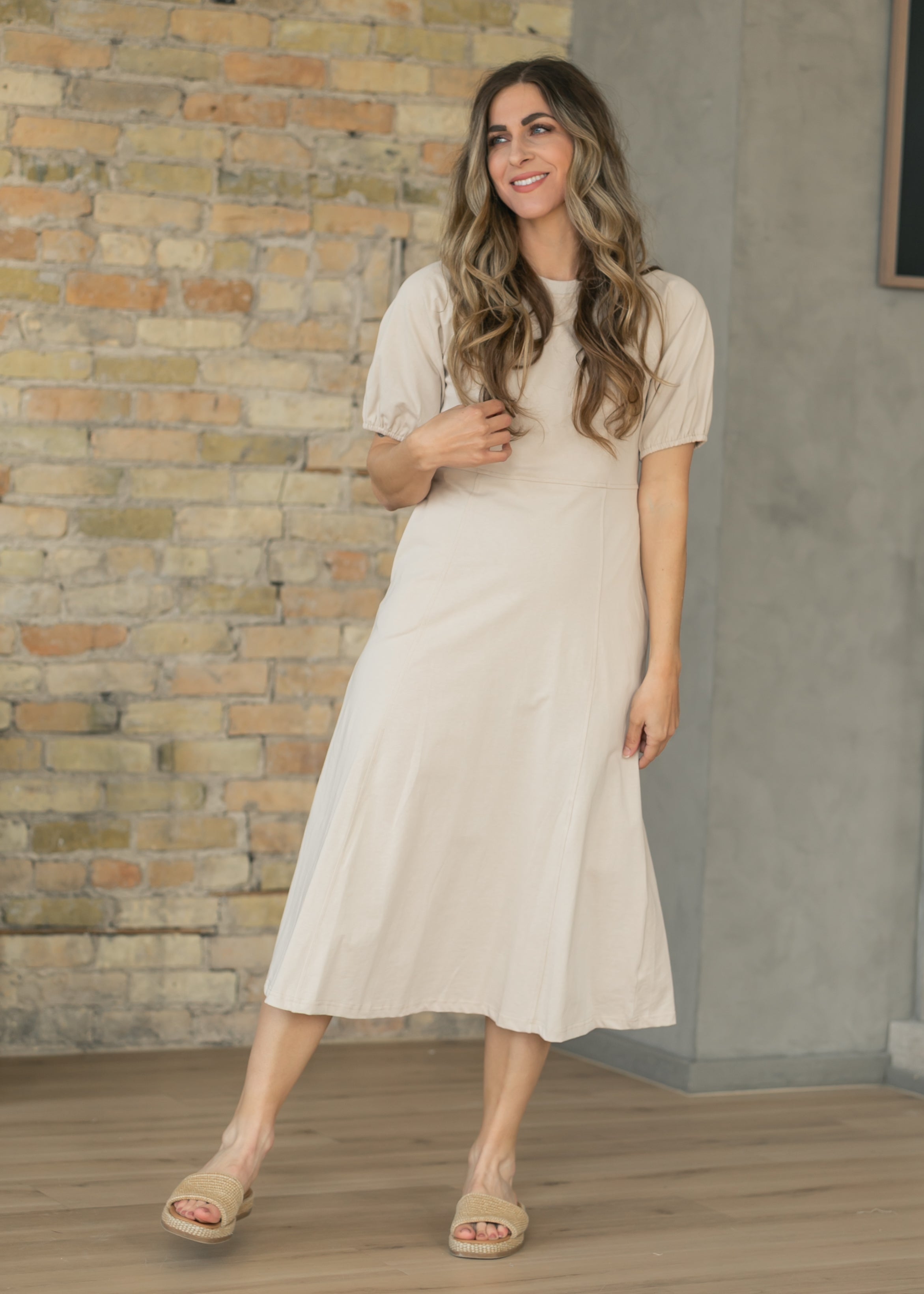 Beige Ribbed Midi Dress – Inherit Co