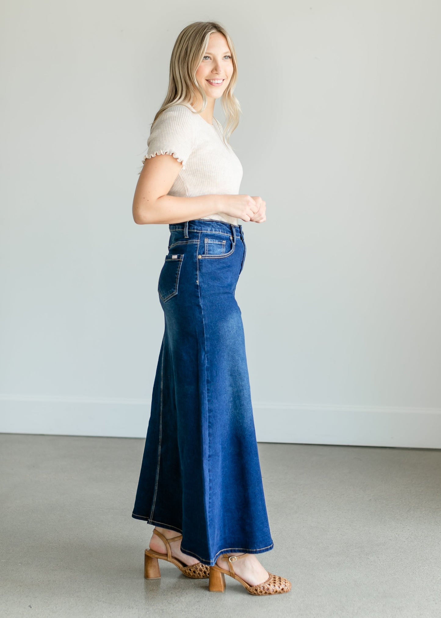 Bethany A-line Long Denim Skirt IC Skirts