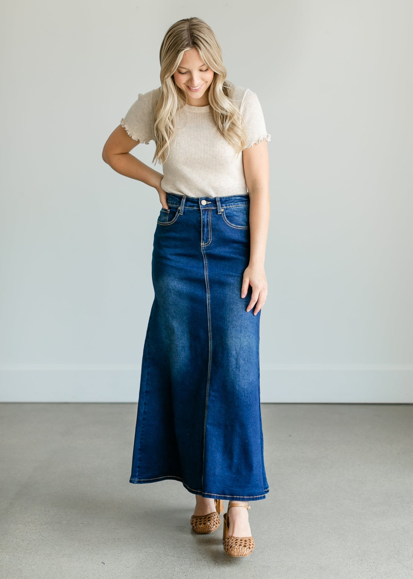 Bethany A-line Long Denim Skirt IC Skirts