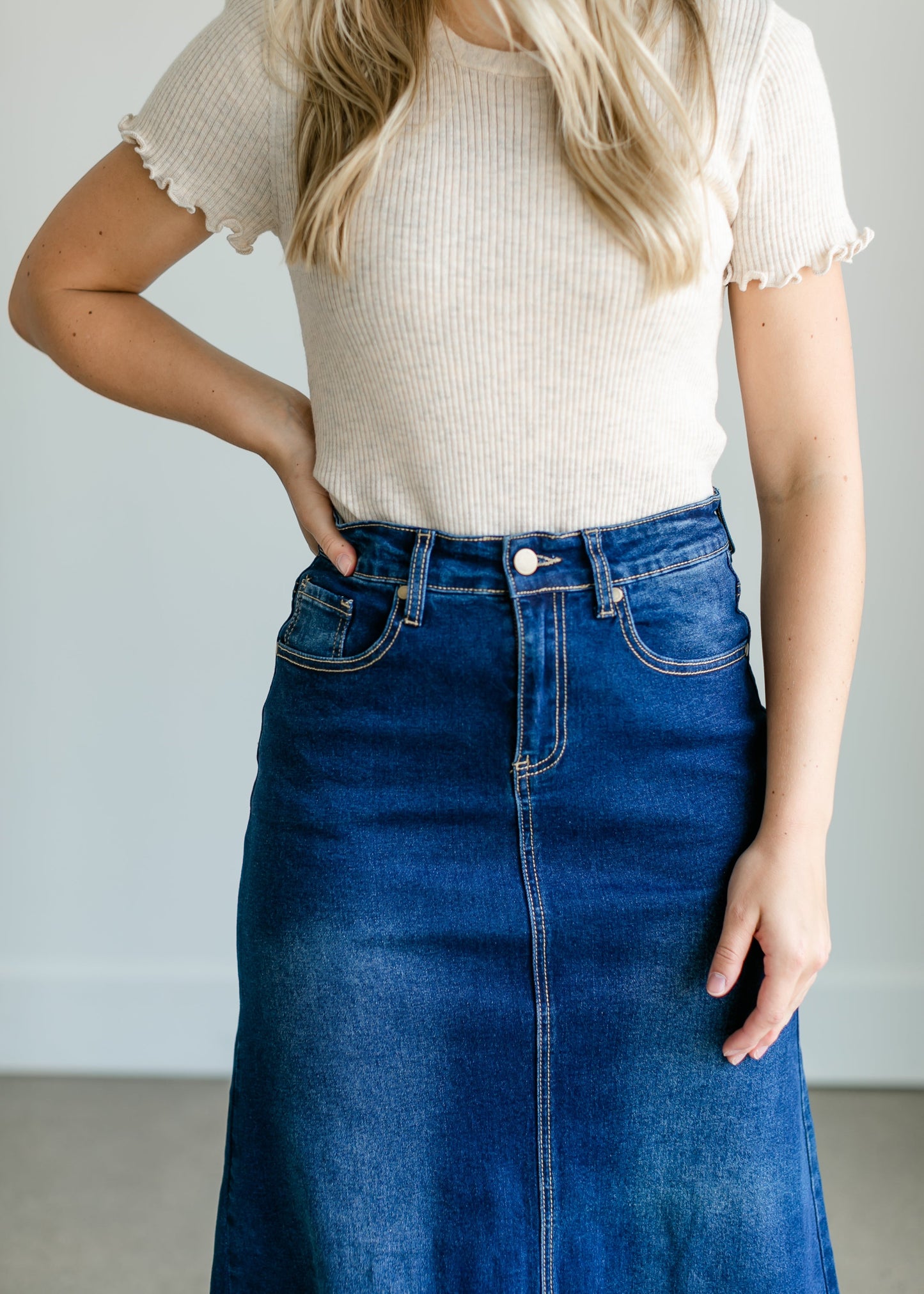 Bethany A-line Long Denim Skirt IC Skirts
