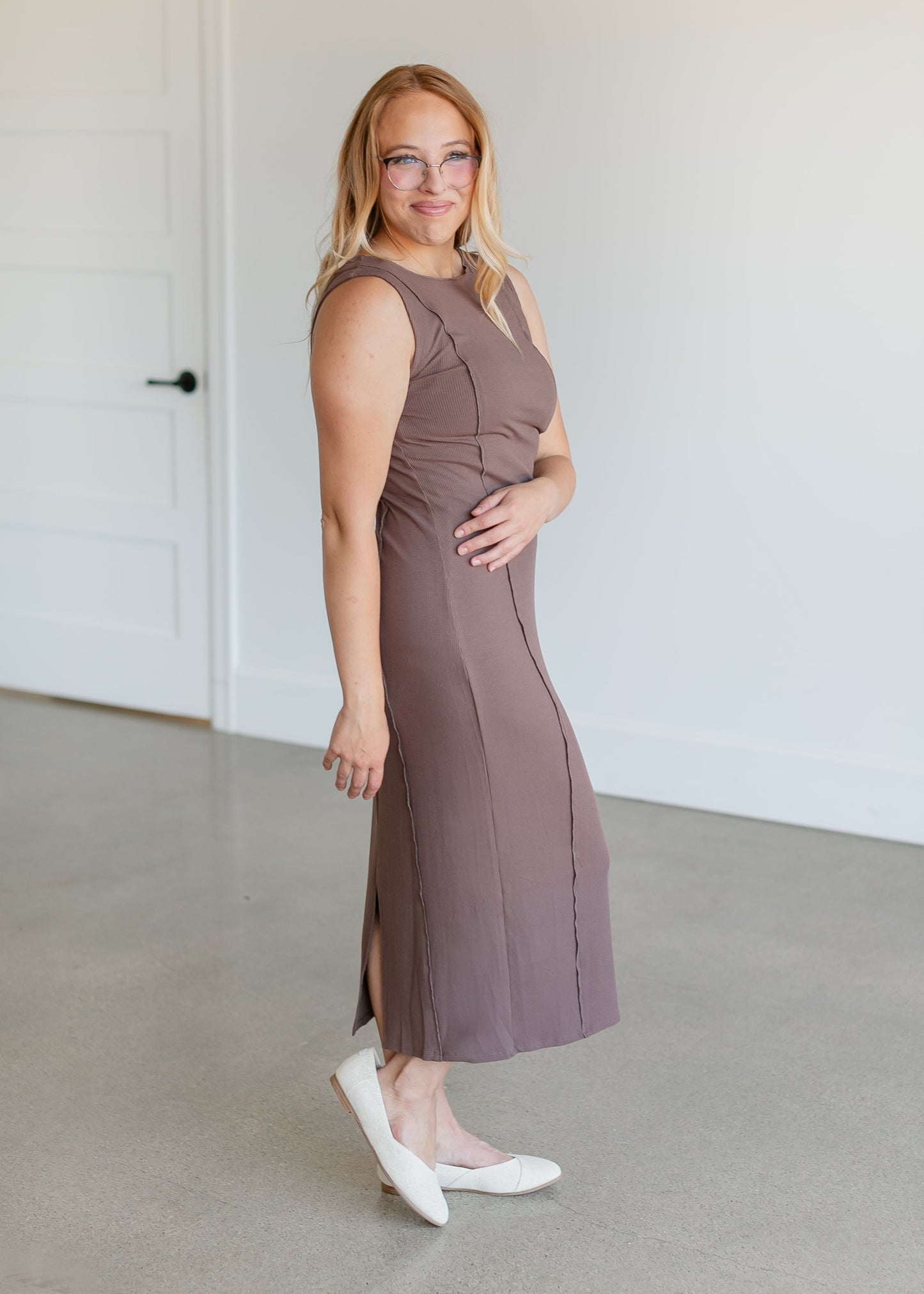 Bina Ribbed Knit Sleeveless Midi Dress FF Dresses