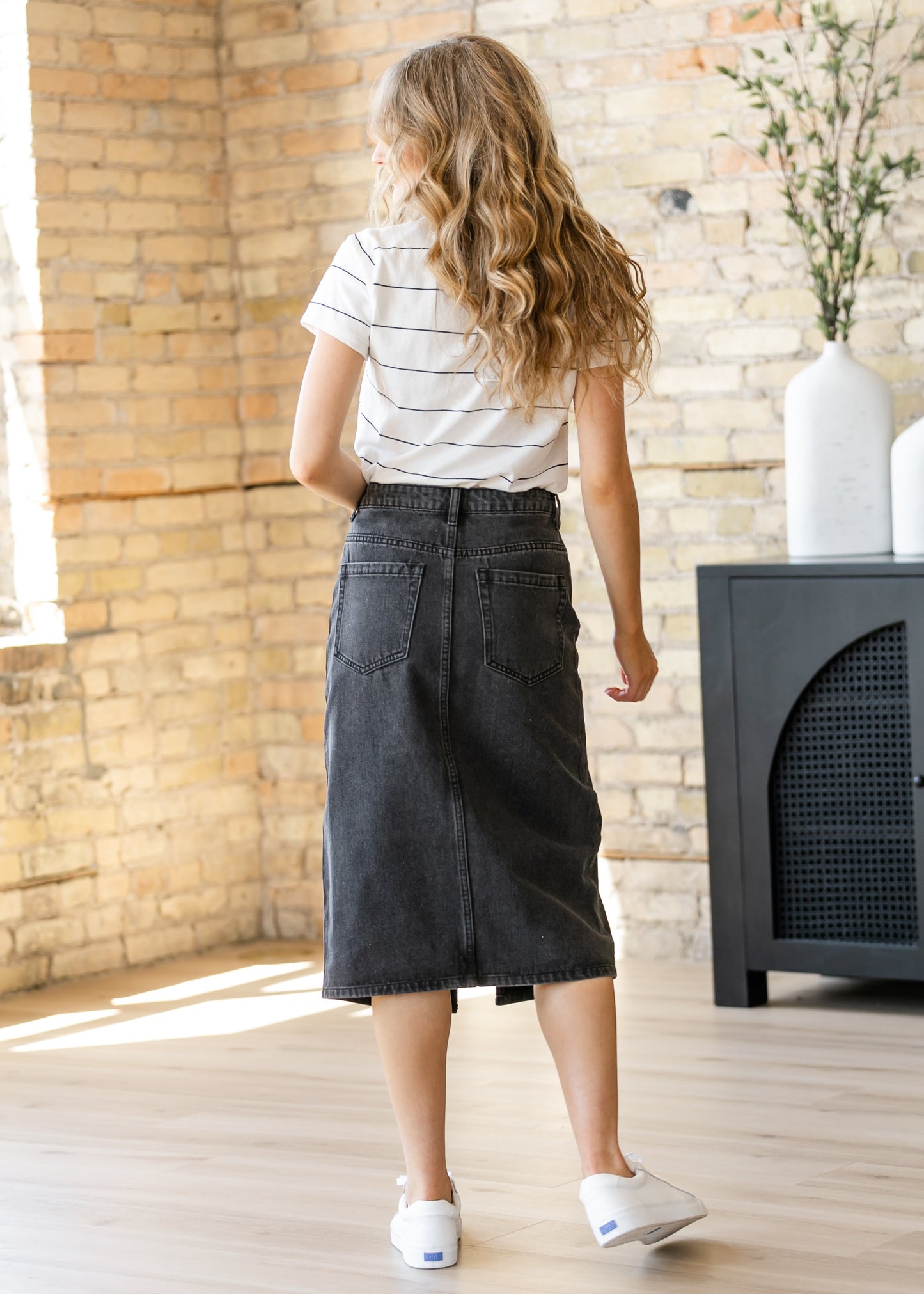 Black Denim Midi Pencil Skirt FF Skirts