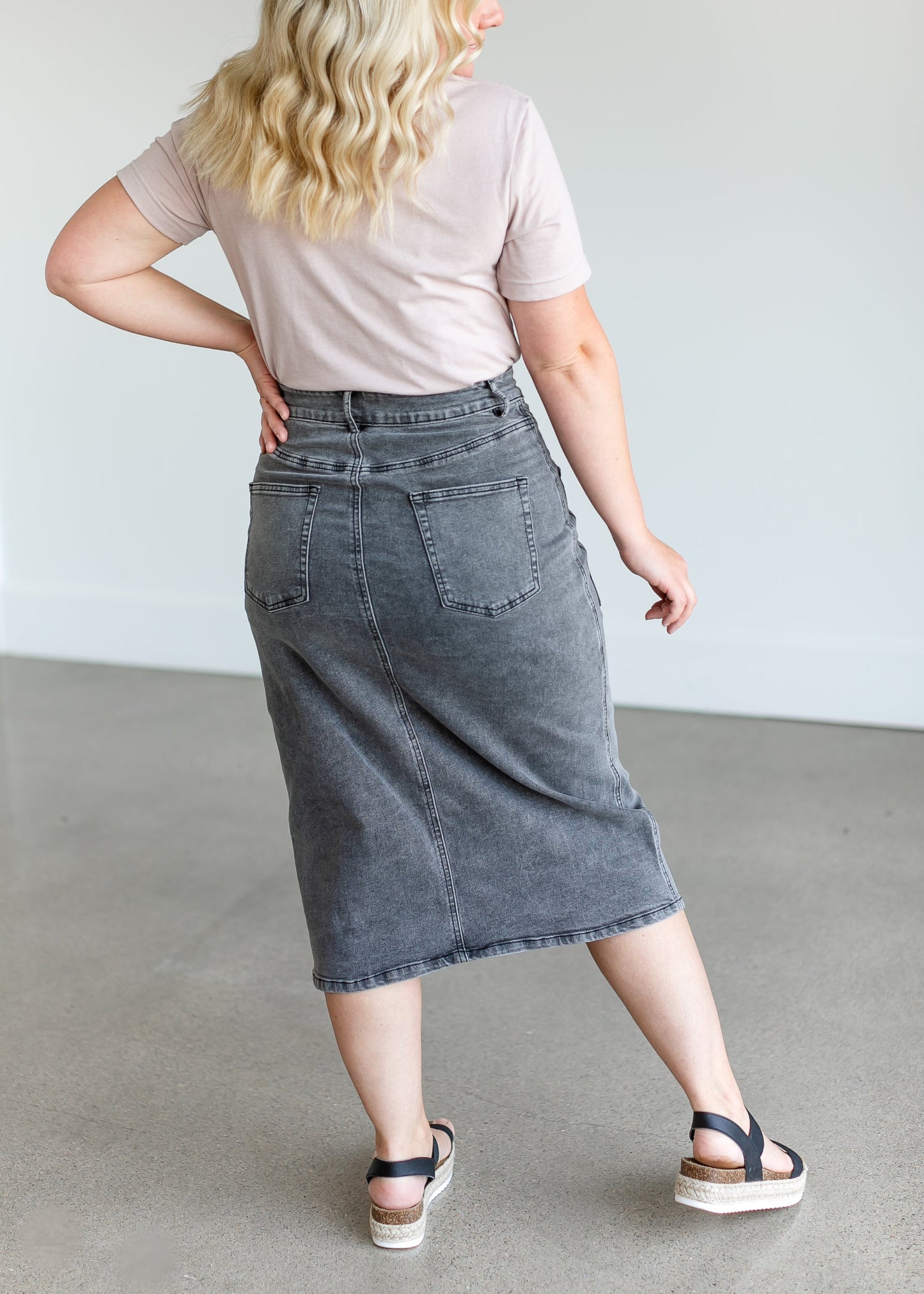 Black Denim Midi Skirt FF Skirts