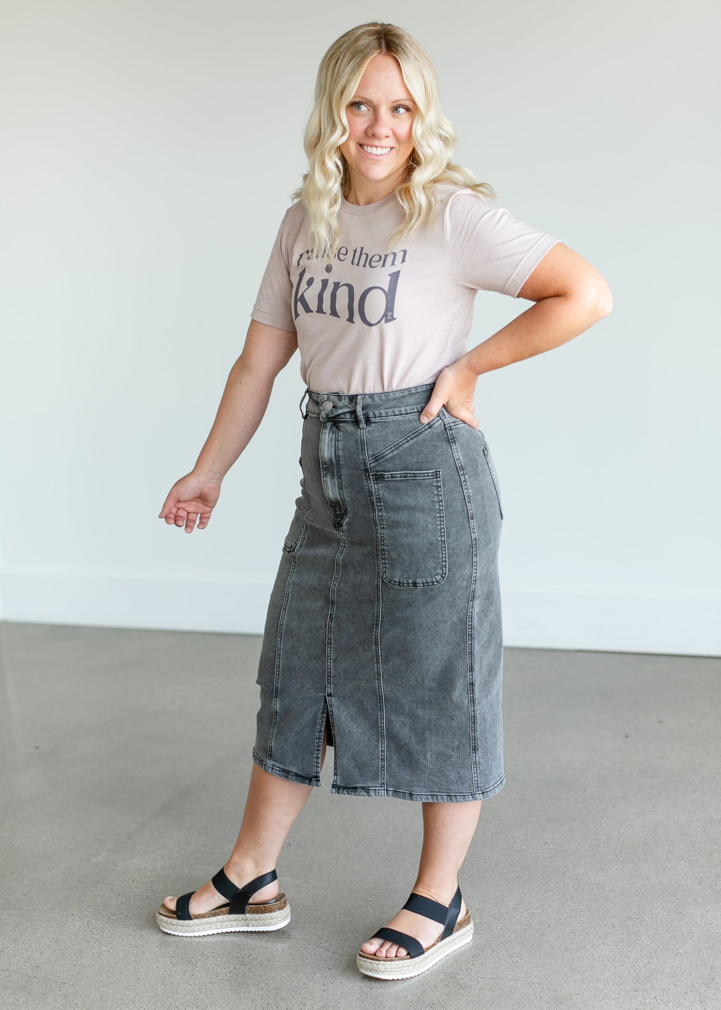 Black Denim Midi Skirt FF Skirts