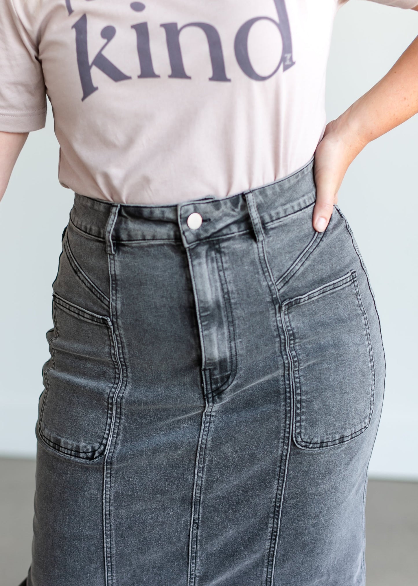 Black Denim Midi Skirt FF Skirts