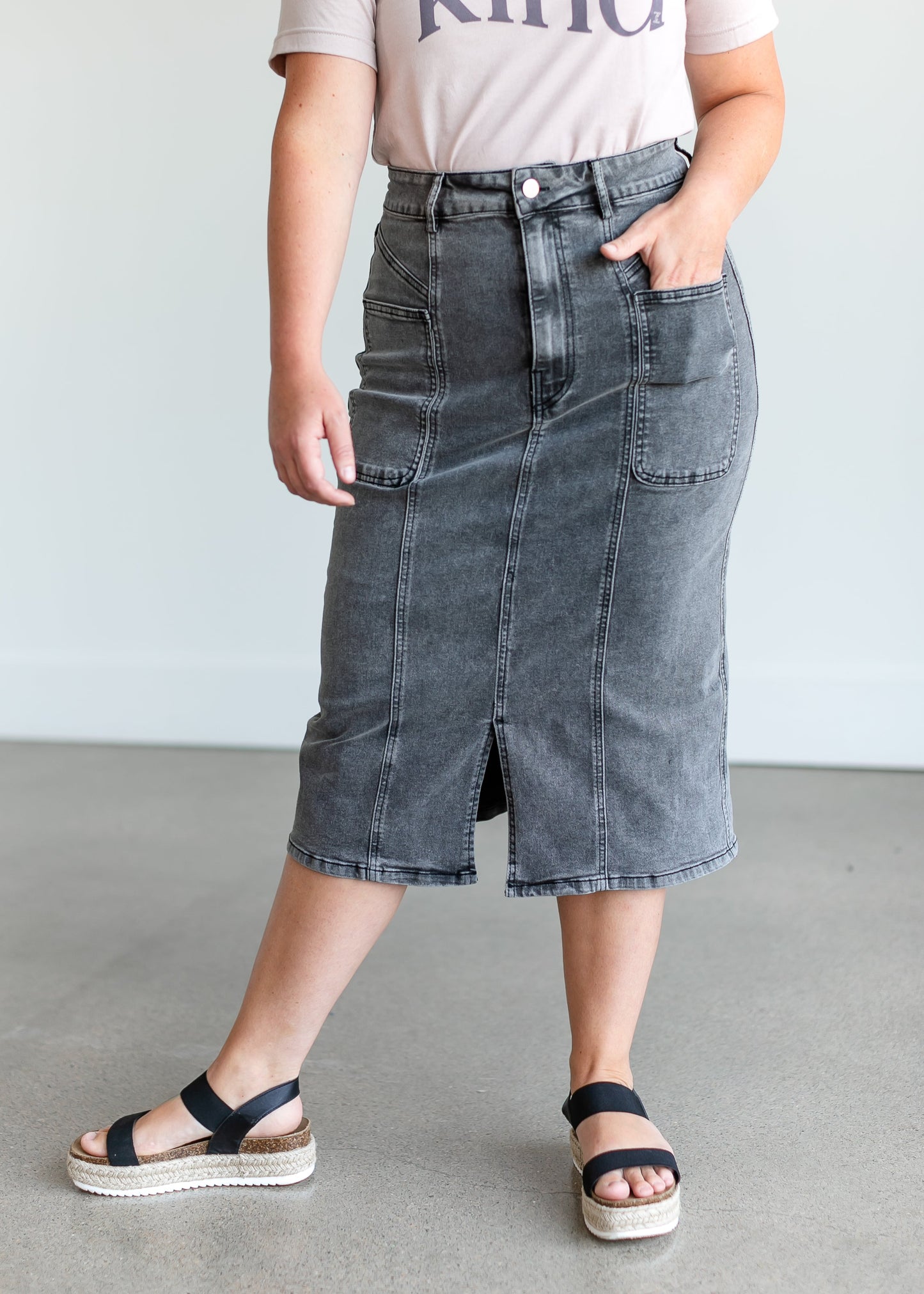 Black Denim Midi Skirt FF Skirts