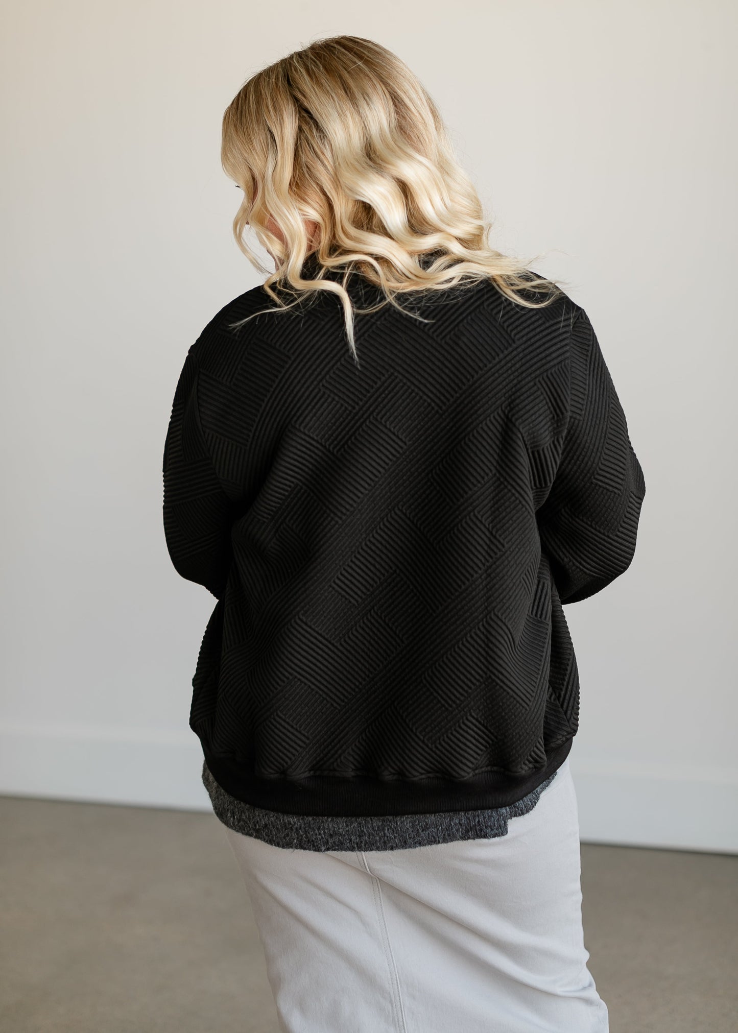 Black Knit Zip-up Bomber Jacket FF Tops