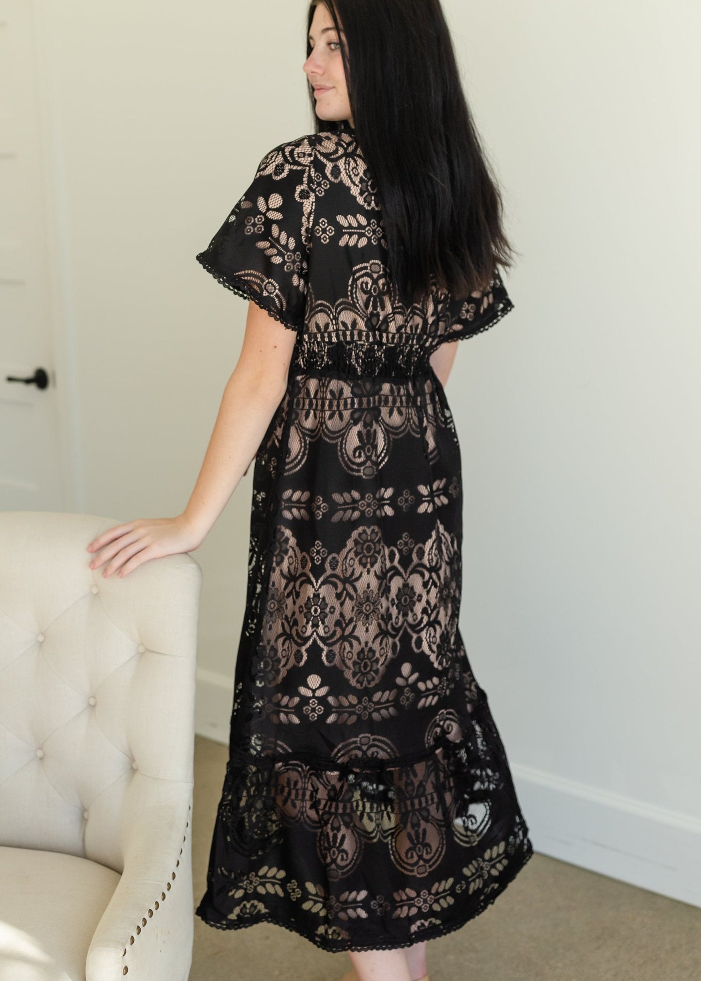 Black Lace Overlay Midi Dress - FINAL SALE FF Dresses