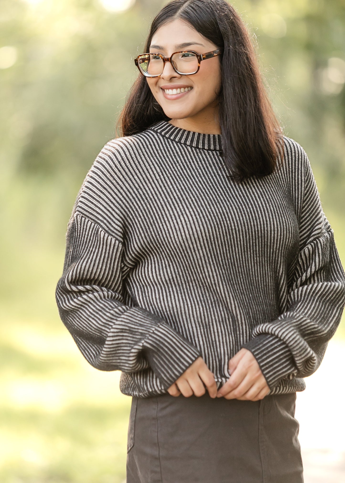 Black White Knit Sweater FF Tops