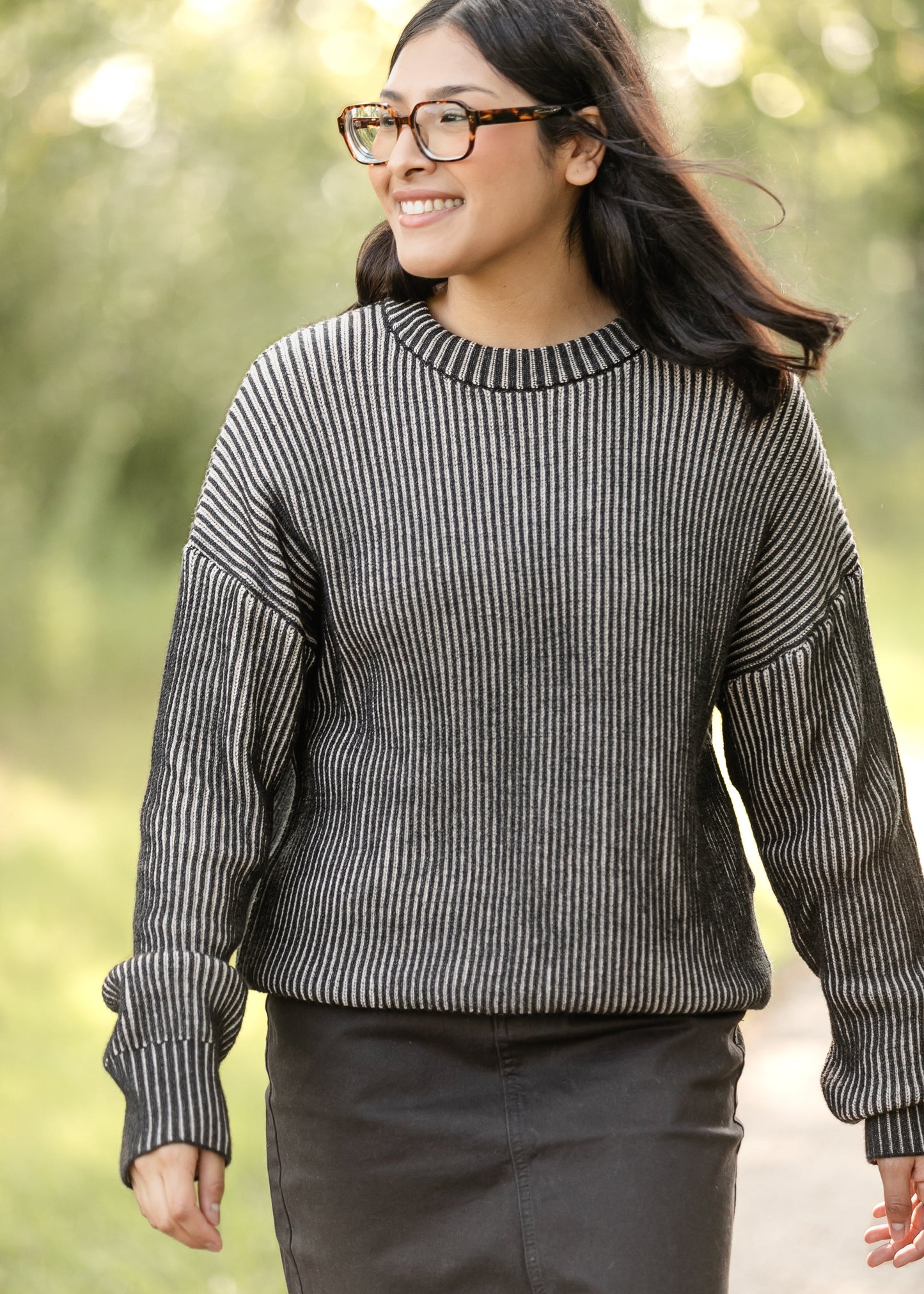 Black White Knit Sweater FF Tops