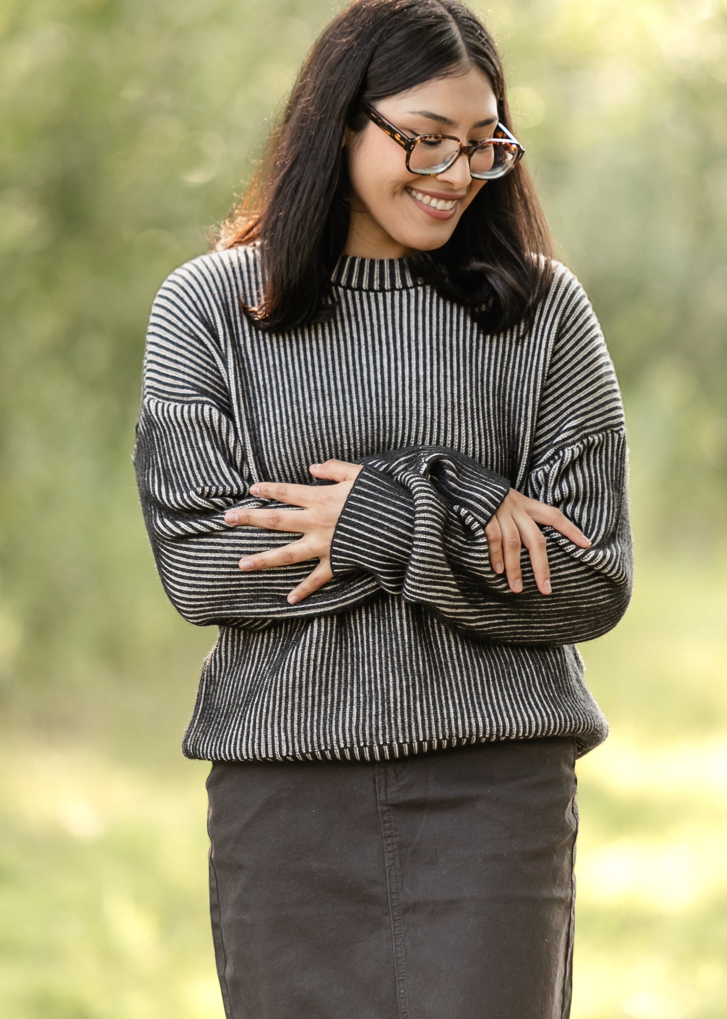 Black White Knit Sweater FF Tops
