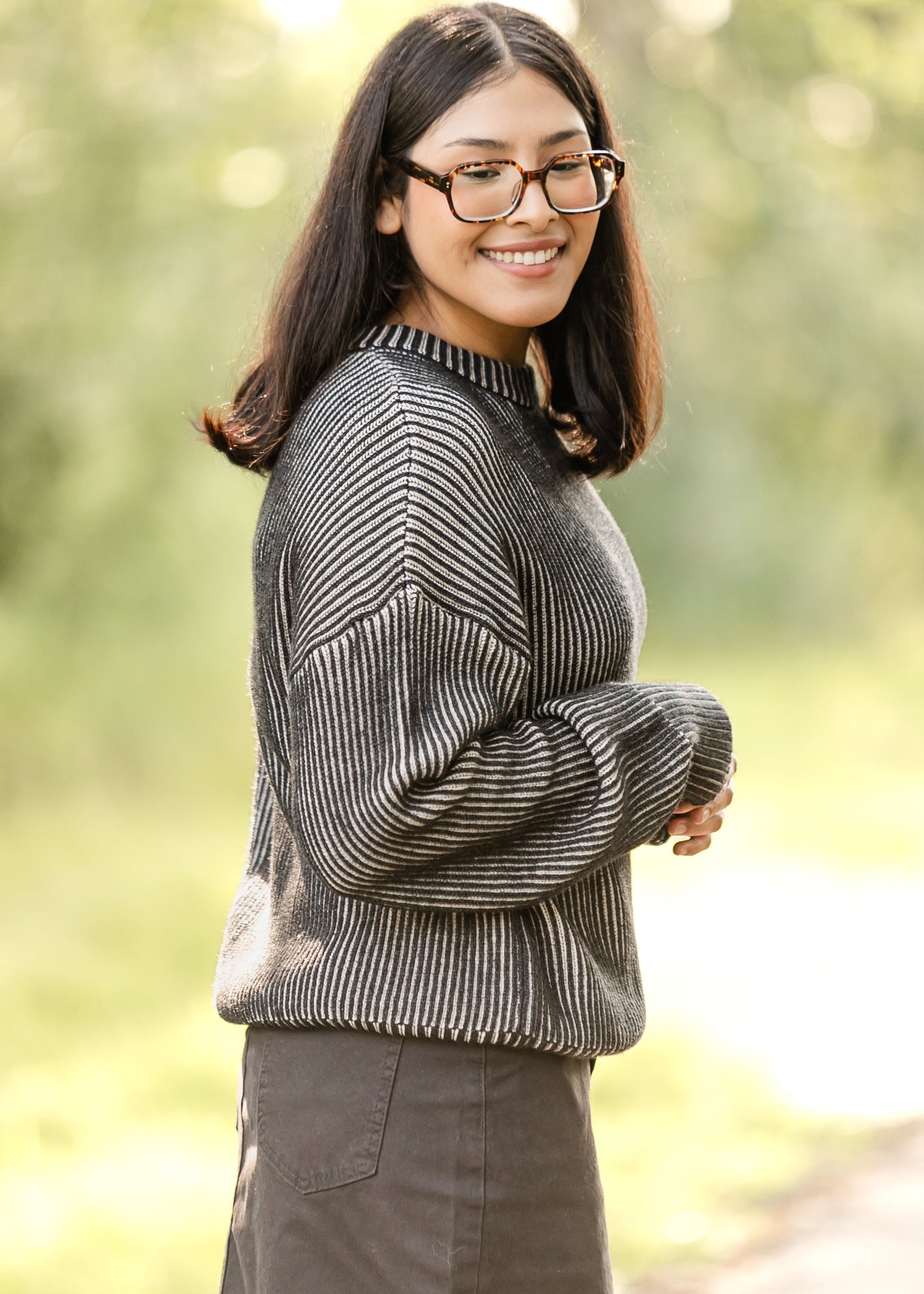 Black White Knit Sweater FF Tops