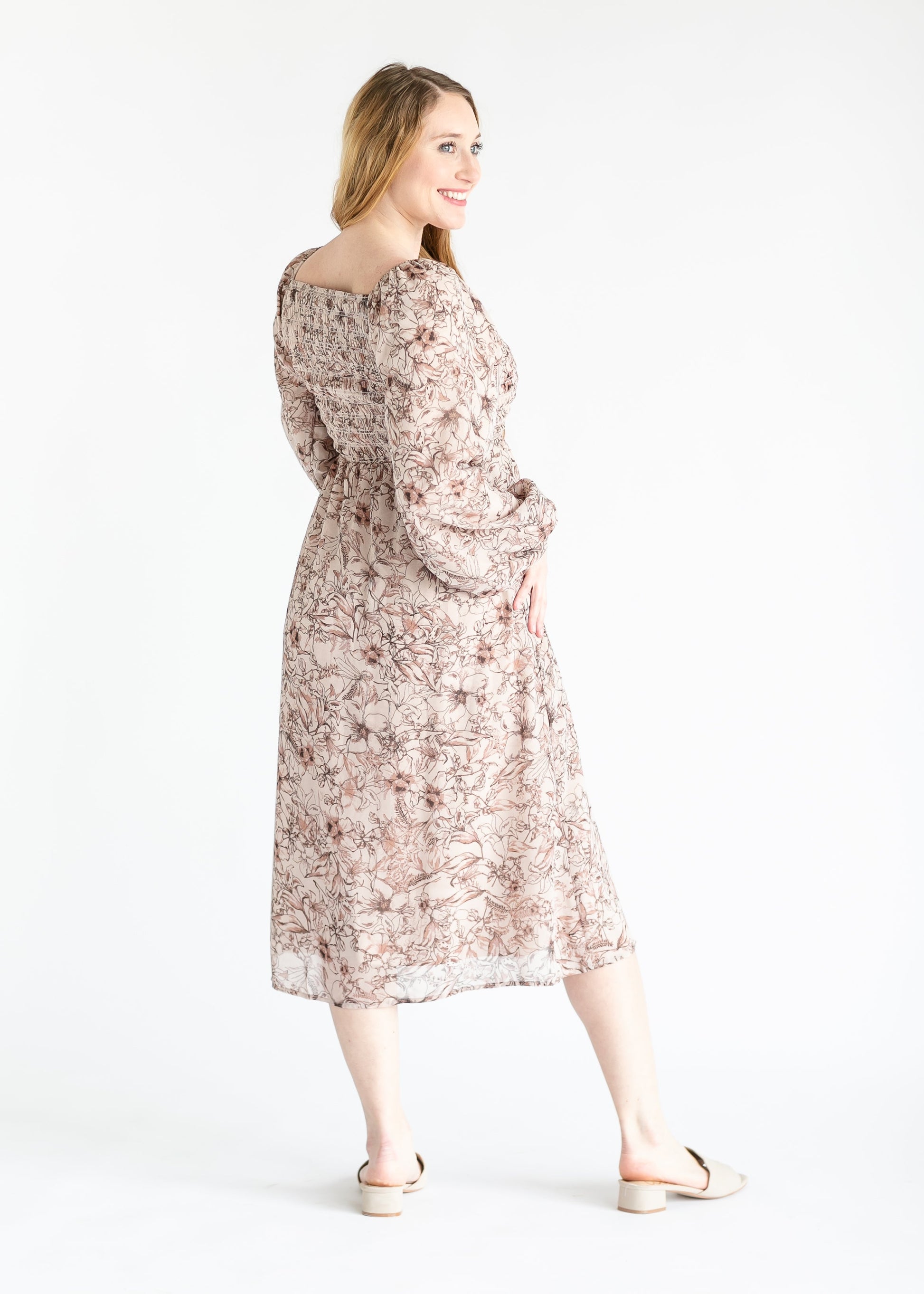 Blossom Floral Print Long Sleeve Midi Dress FF Dresses