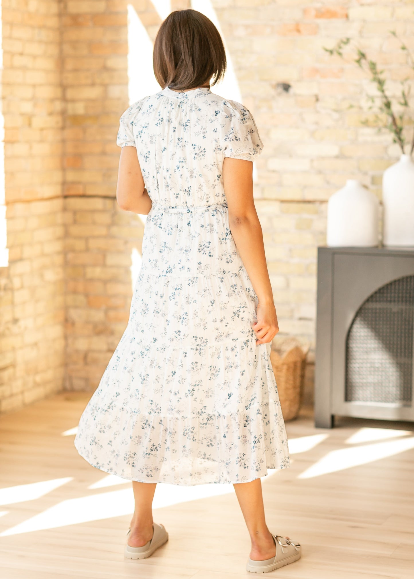 Blue Printed Button Front Tiered Maxi Dress FF Dresses