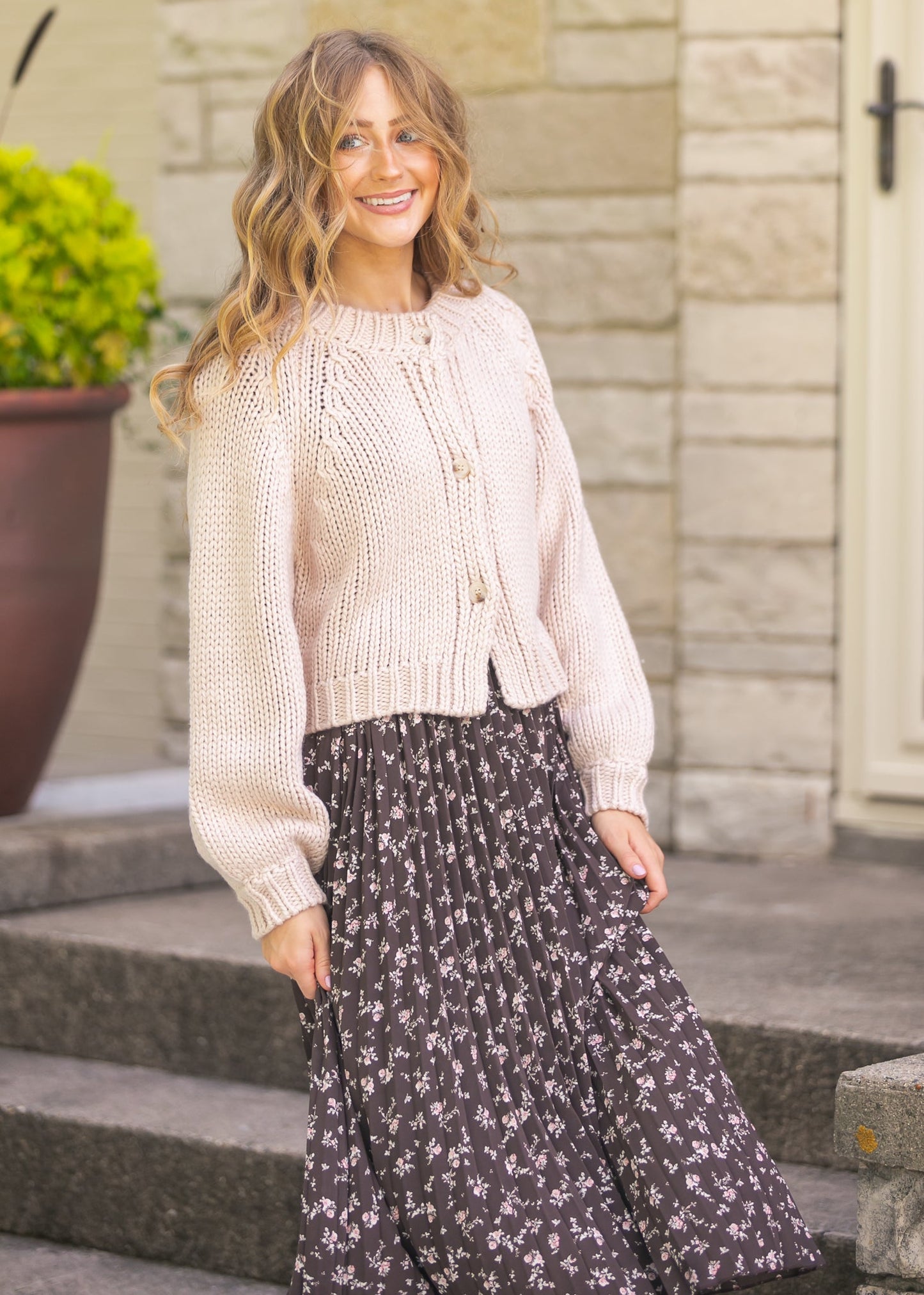 Blush Bubble Sleeve Cardigan FF Layering Essentials