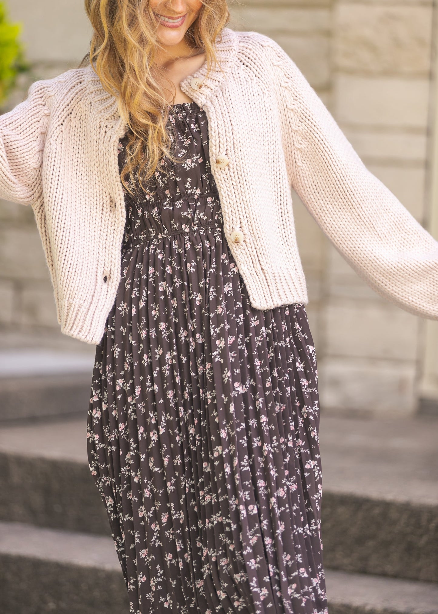 Blush Bubble Sleeve Cardigan FF Layering Essentials