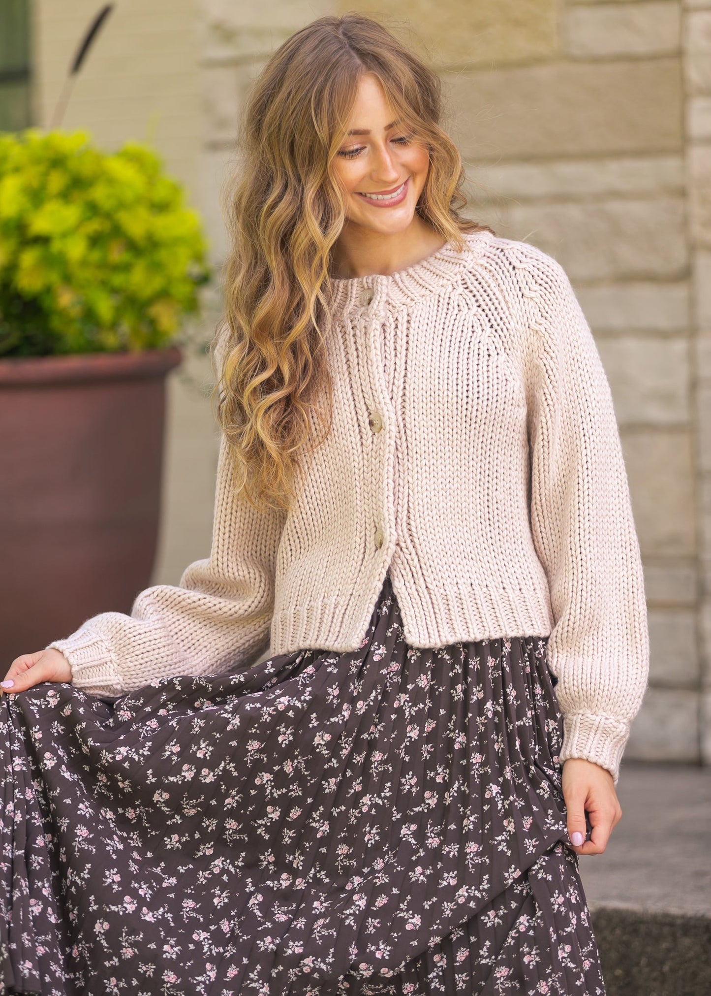 Blush Bubble Sleeve Cardigan FF Layering Essentials